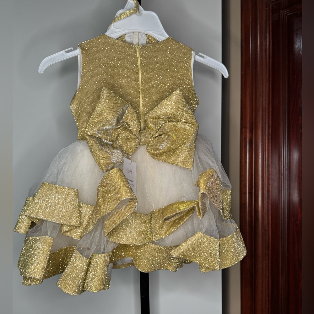 Handmade Gold and White Kids Costume Dress - Picture 2 of 3